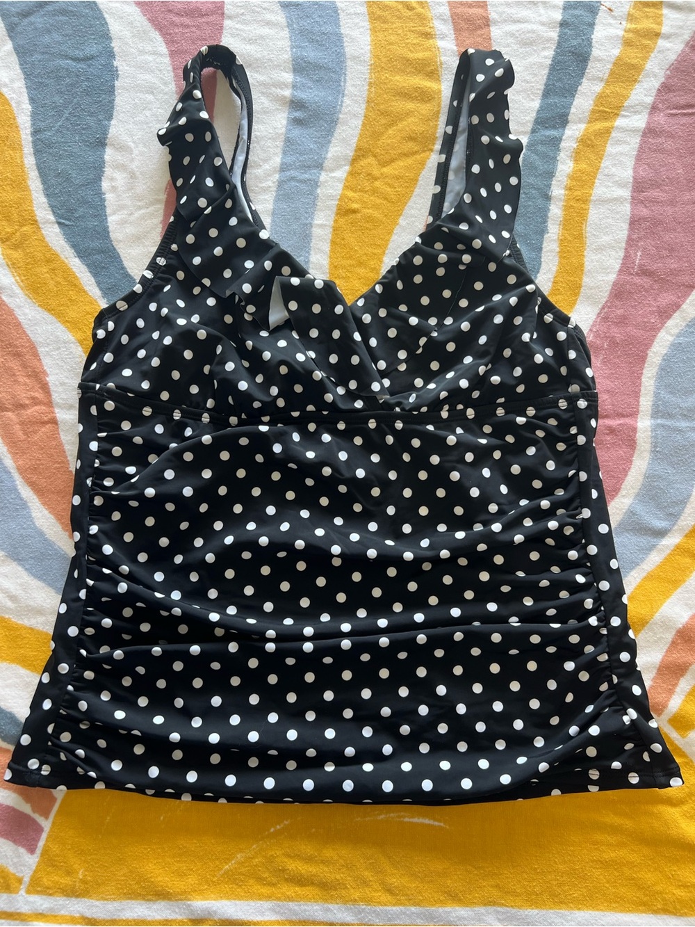 Chaps Black & White Polka Dot Tankini Top